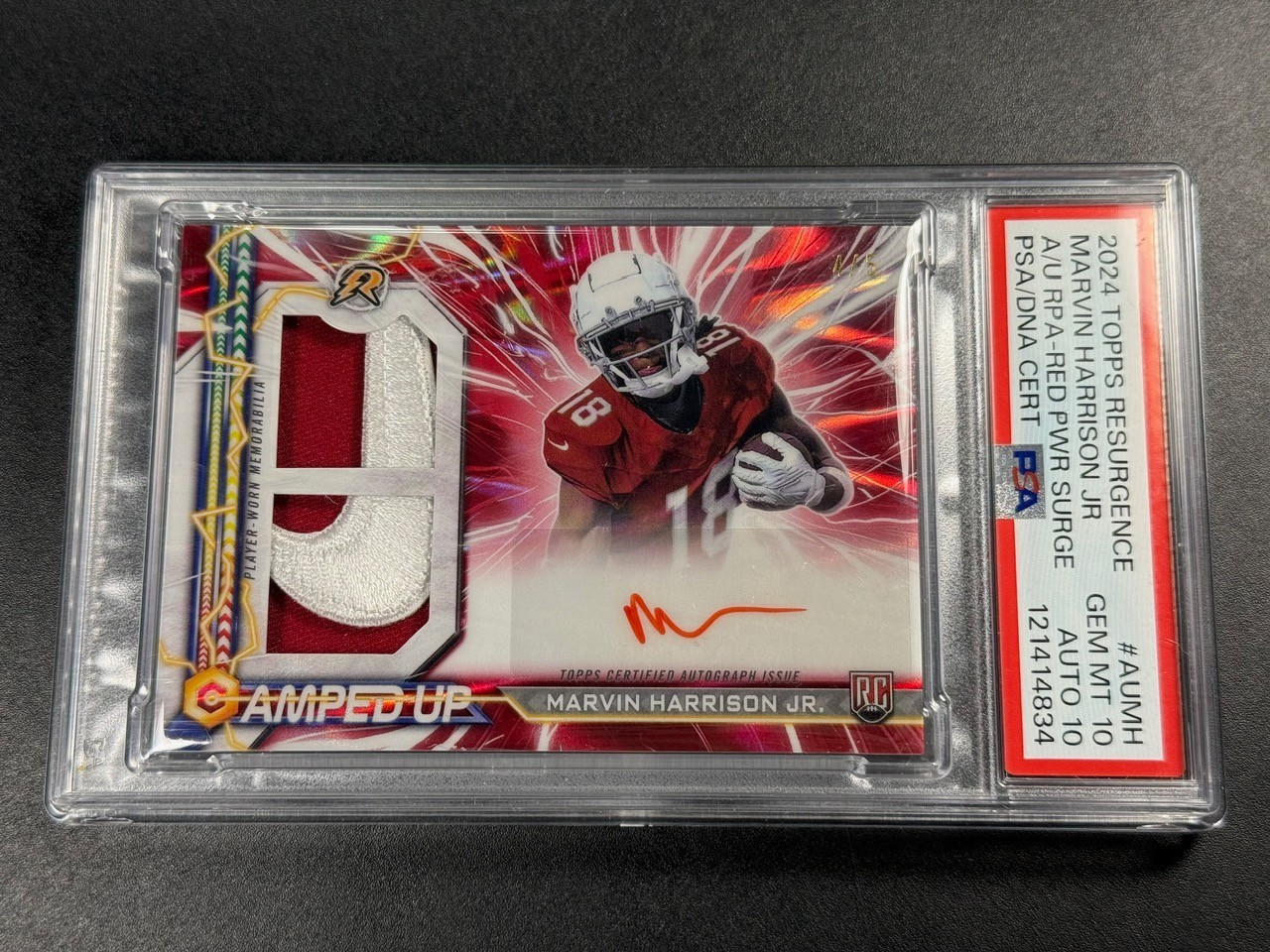 MARVIN HARRISON 2024 TOPPS RED POWER SURGE NIKE PATCH AUTO ROOKIE RC /5 PSA 10