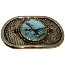 Western Gold Tone 3 Belt Buckle Multi-colored Image Goose Duck Bird Cowboy