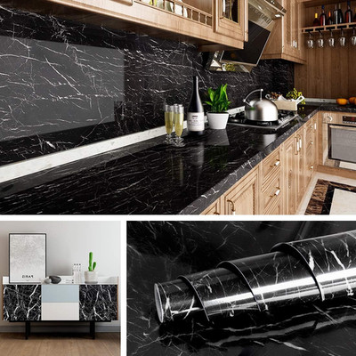 Black Marble Wallpaper for Kitchen Counter Top Black Peel and Stick Contact Pape
