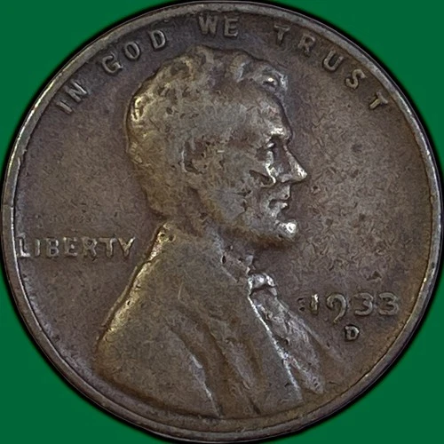 1933-D Lincoln Wheat Cent Fine F Coin #35840