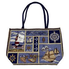 Tapestry Tote Shoulder Bag Gajmoti Of Canada 13x9 Nautical Print Zip Closure NWT