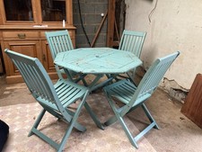 Garden Table Folding Chairs Vintage Retro Green Painted Octagonal Dining