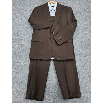 Hart Schaffner Marx Gold Trumpeter Brown Wool Windowpane Suit 40R Nordstrom Mens