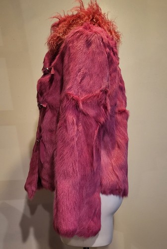 La Vee Size Medium Real Colored Fur Coat Jacket Curly Lamb Collar Pink Barbie - Bild 8 von 13