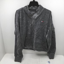 Tommy Hilfiger Women's Velour Quarter Zip Sweatshirt Ash Heather Size XL, NWT