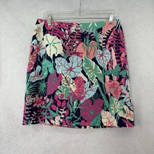 Talbots Women  s Sz 8 Colorful Floral Pattern Lined Cotton Stretch Pencil Skirt