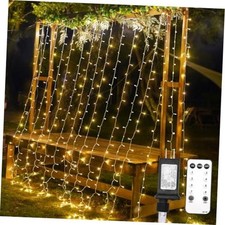 Curtain Lights for Bedroom Backdrop Plug in 9.8x9.8ft  300 LED Warm White