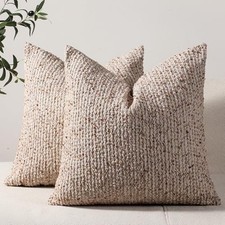 Striped Throw Pillow Covers 18x18 Set of 2 Textured 18" x 18" Pack of 2 Beige
