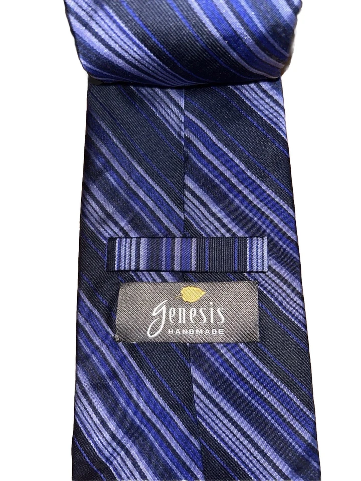 Corbata para hombre GENESIS LUXE 100 % seda diseñador ITALIA rayas azul/púrpura usada en excelente estado Foto 3 de 4