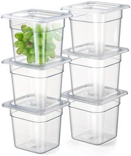 6-Pack 1/6 Size 6" Deep NSF Polycarbonate Food Pans with Handled Lids  Drain