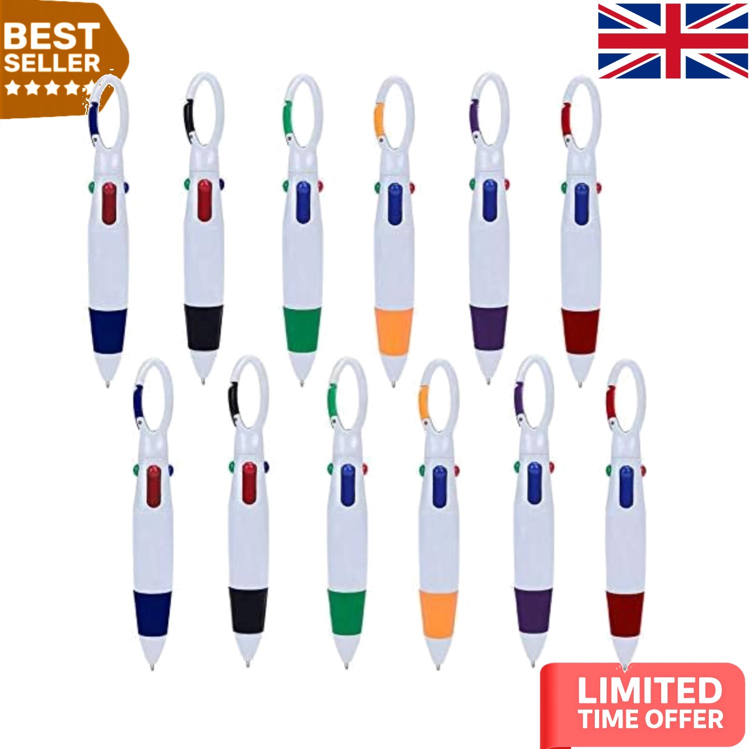 24 Pack Retractable Multicolor Ballpoint Pens with Keychain for All Occasions