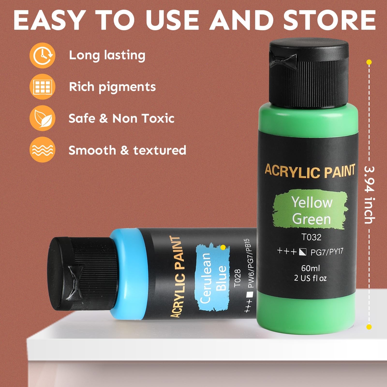 Acrylic Paint Set 24 Colors(2oz /60ml) with 12 Brushes,Rich Pigmented, Premiu...