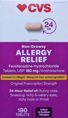 CVS 24 Hr Non Drowsy Allergy Relief 180 mg Fexofenadine HCl 180 Tablets 5/27