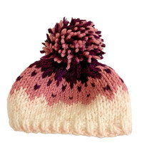 Handmade Knit Hat WithPom Pom For Babies Or Dolls Cream Pink Burgundy Baby Hat