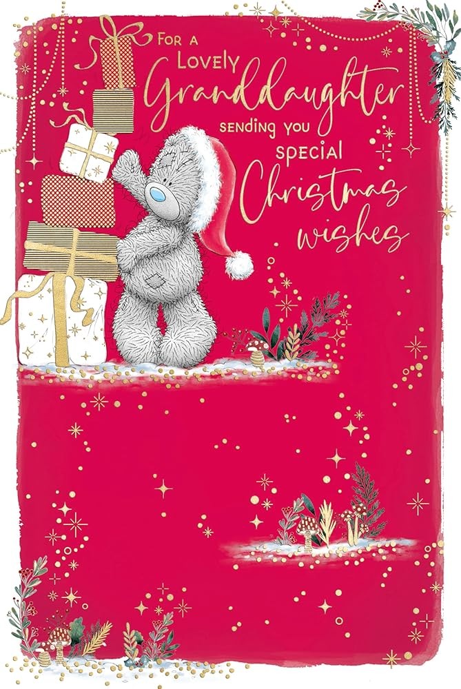 Me To You Bear Stacking Presents To A Wonderful Granddaughter Christmas Card - Red - Image 2