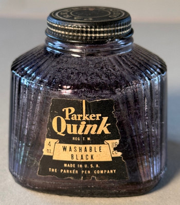 Vintage Parker 4 Oz. Quink Ink Bottle - Washable Black- #38