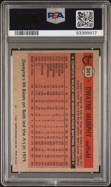 1981 Topps #341 Dwayne Murphy - PSA 9 - Image 2 of 2