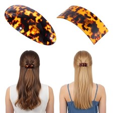 2PCS French Barrette Hair Clips, Large Vintage Tortoiseshell Acetate Barrettes