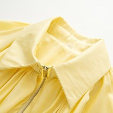 Solid Color Casual Jacket for Women with Puff Sleeves and Lapel Zipper Style