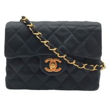 Chanel Vintage Mini Matelasse Satin Shoulder Bag Women Black One Size