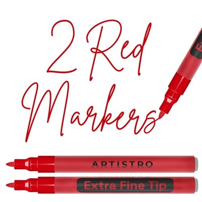 2 Red Acrylic Paint Markers - 0.7mm Extra Fine-Tip Paint Pens - Perfect for C...