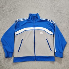Vintage Adidas Jacket Mens Medium Blue Stripe Track Full Zip Trefoil Soccer Y2K