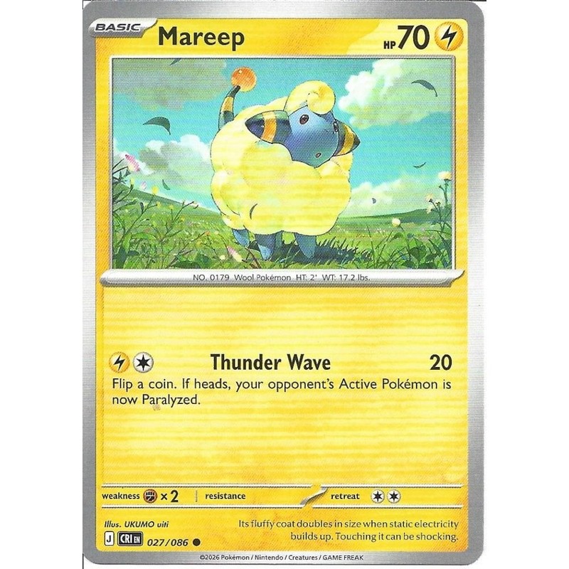 027/086 Mareep : Common Card : Chaos Rising : Pokemon Trading Card Game