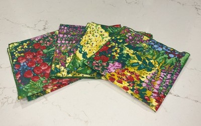 VTG Set of 4 Floral Napkins Red Green Blue Purple EUC Cottage Core Granny Core