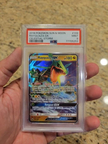 Pokemon SM Celestial Storm Rayquaza GX 109/168 Ultra Rare Holo Foil PSA 9 MINT