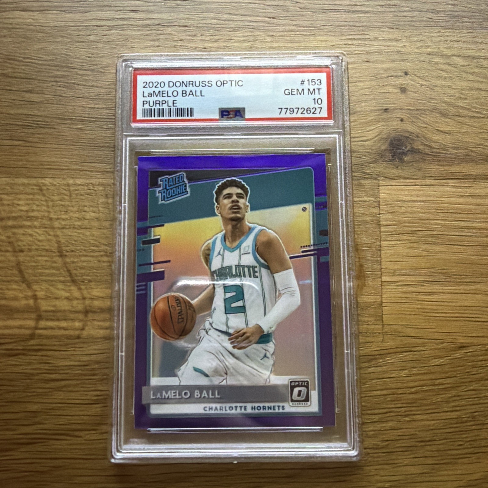 2020-21 Donruss Optic Purple Shock Prizm #153 LaMelo Ball RC Rookie PSA 10