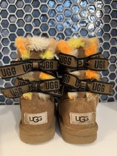 Kids Ugg Bailey Bow Punk Sheepskin Wool Lined Boots, Chestnut Kids Sz 10