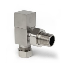 Square Brushed Nickel Angled Radiator Valves Pair Modern TRV Heating Set