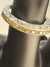 MDJ 925 Yellow Diamond Paved Ring With White Diamonds On Side Size 6