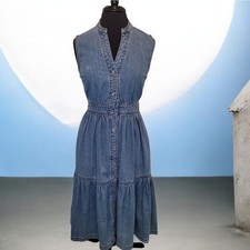 On 34th Denim Tiered Midi Dress Button Front NWT S Summer Coastal Feminine Chic