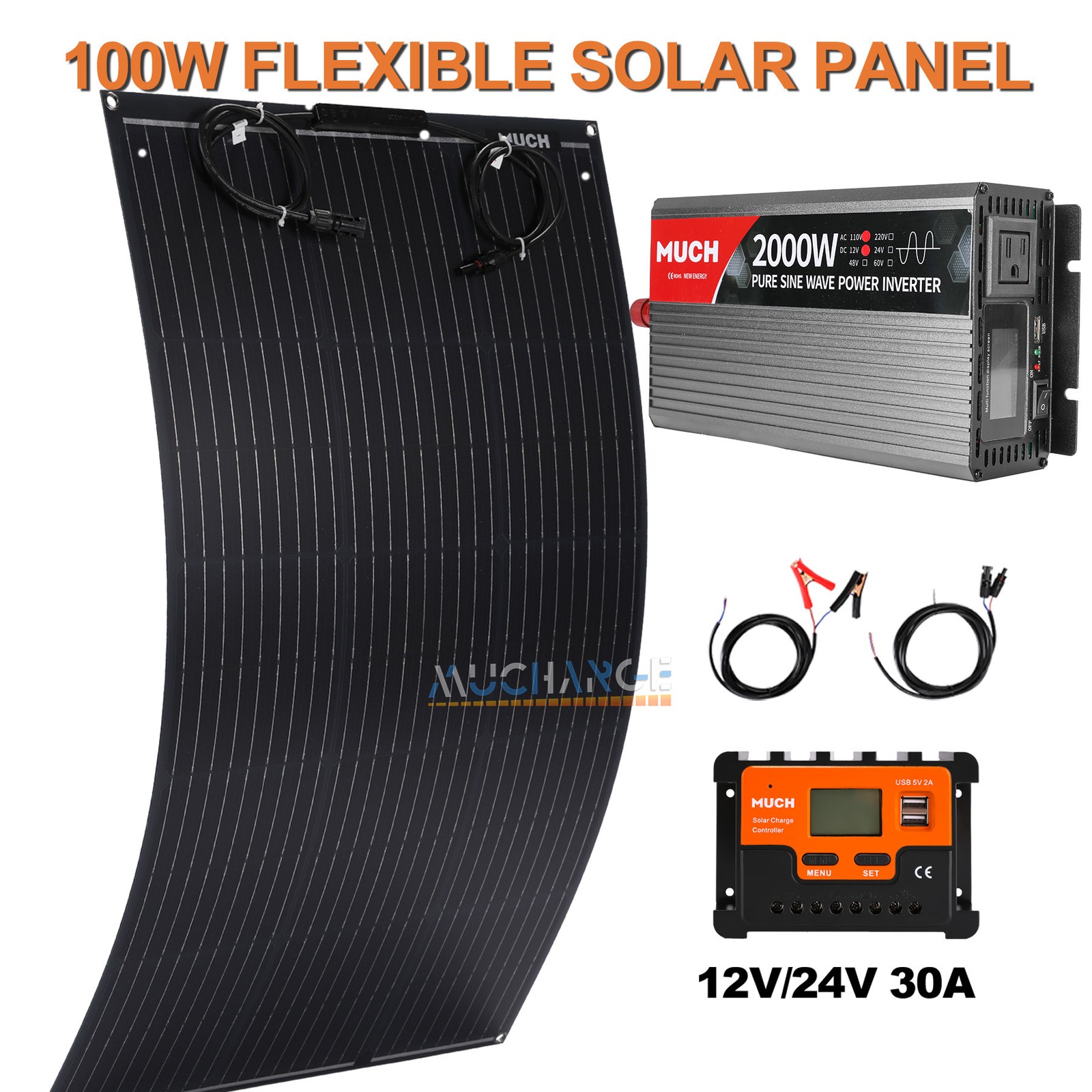 Complete Solar Panel Starter Kit 2000W Inverter 12V Battery Charger Controller