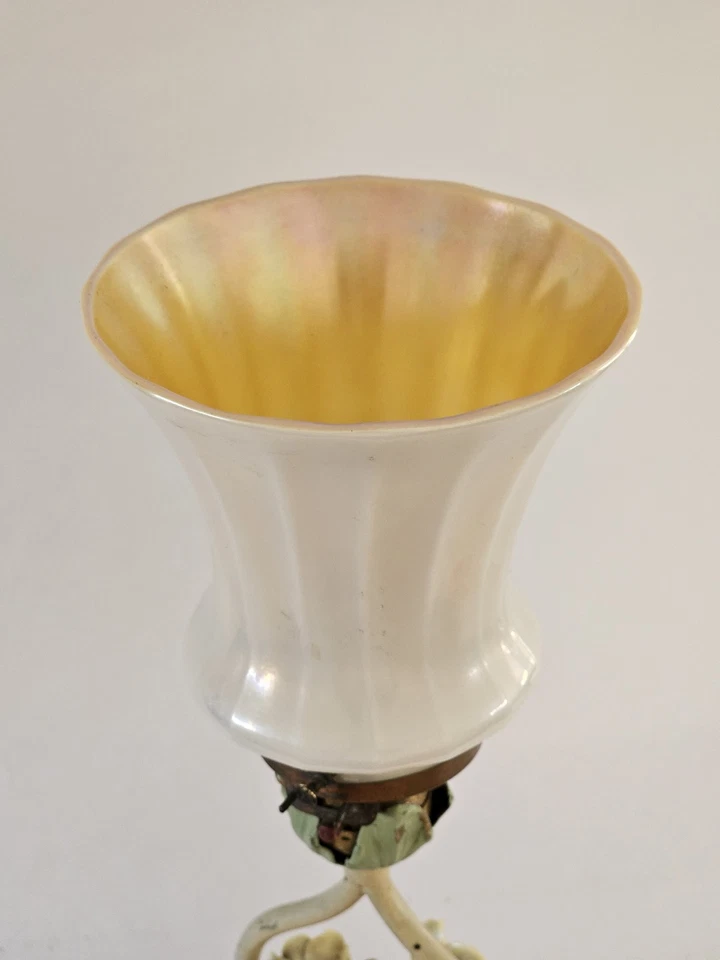 Antique 1940's Steuben Aurene Iridescent Lamp With Italian Enameled Floral Base - Image 3 of 4