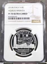 2010 ITALY SILVER 10 EURO AQUILEE BASILICA NGC PF 70 ULTRA CAMEO RARE POP 1