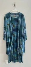 Citron Santa Monica Velvet Blue Floral Dress And Duster Set | Size L
