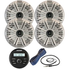 Kicker KMC2 Gauge Stereo Receiver, 4x 6.5" Speakers w/Grilles, Wire, Antenna