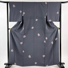 JAPANESE KIMONO FINE PATTERN GRAY 163cm 5 ft 4 in PURE SILK BB7066