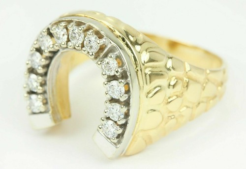 2 Ct Simulated Diamond Men's Horseshoe Engagement Ring In 14K Yellow Gold Finish - Picture 5 of 9