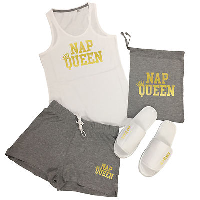 Nap Queen Pyjama-Set Trägertop & Shorts - Faule Nickerchen PJs + Option Hausschuhe hinzufügen