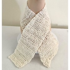 Quirky Handmade Cream Crocheted Scarf 34" Long Acrylic Warm Accessory Kids Teens