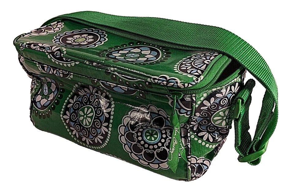 Vera Bradley Lancheira Isolada Bolsa Tote Vinil Alça Ajustável Copo Bolo Verde  - Imagem 2 de 4
