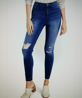 Madewell 10'' High-Rise Skinny Distressed Raw Hem Jeans Bixley Blue Sz 25