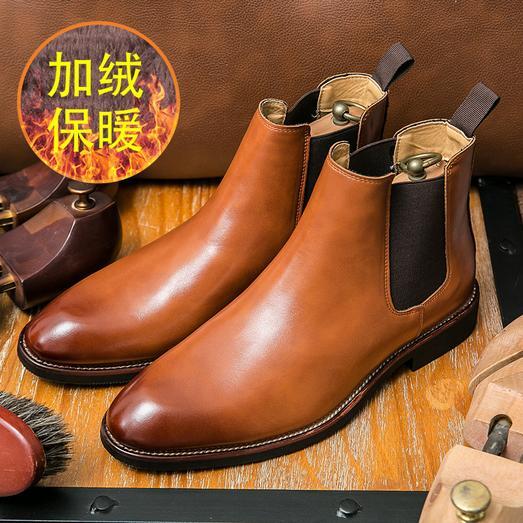 Men's Retro Warm Chelsey Business Formal Shoes Pointy Toe High Top