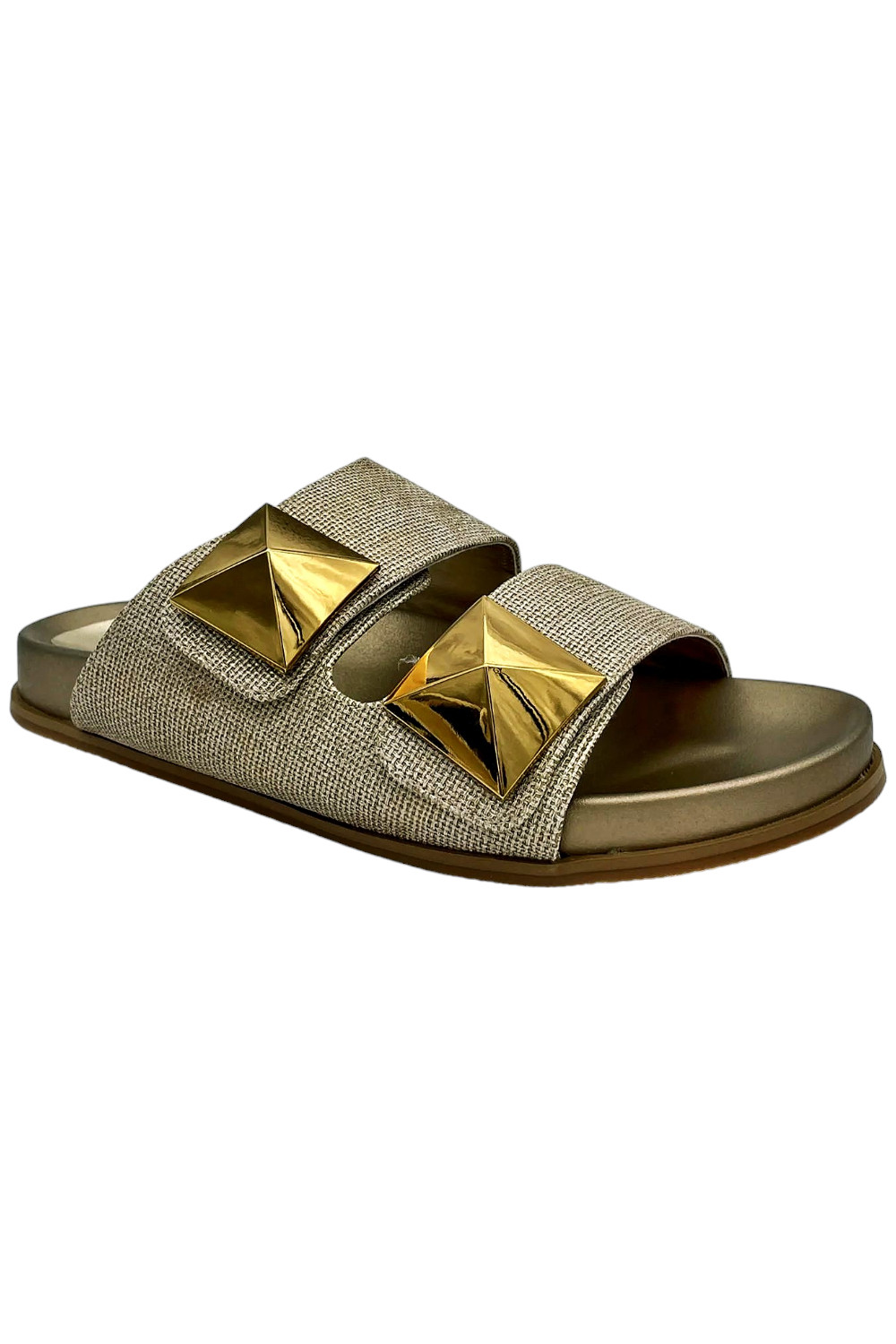 Женские сандалии Bernarda Pyramid Slide золотистого цвета из коллекции SHUSHOP