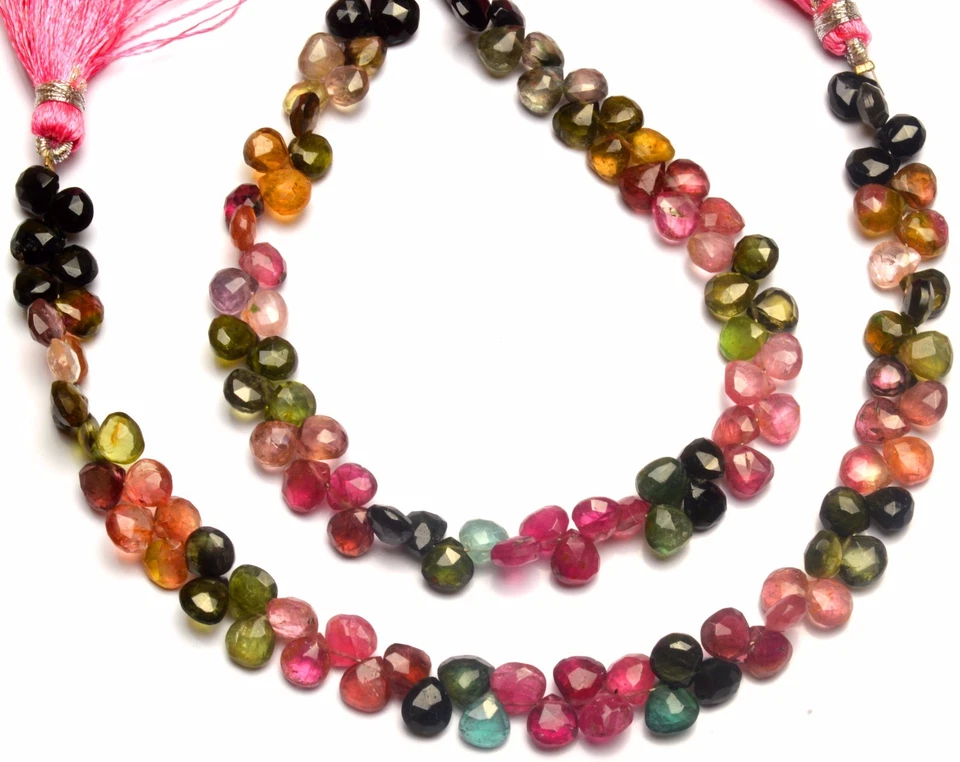 SUPER QUALITY MULTI COLOR TOURMALINE 6MM APPROX. HEART SHAPE BRIOLETTES 63CTS 8" - Image 2 of 4