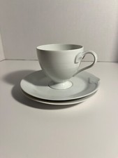 3 Piece Hutschenreuther Fleuron Chloe White Footed Cup, Saucer, Desert plate
