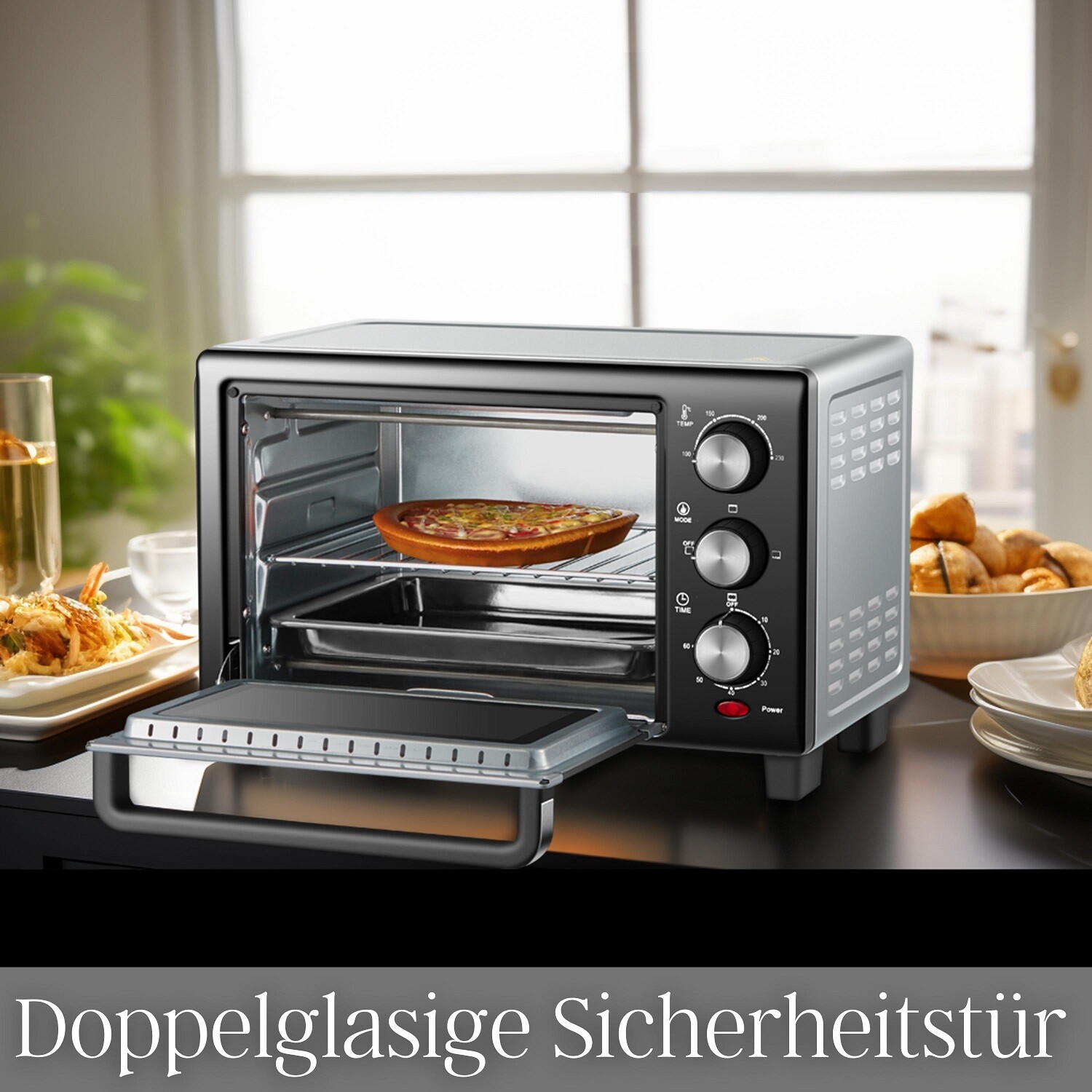 Mini Backofen 20L Elektrisch - 2KW Pizzaofen 50-350°C Für Arbeitsplatte